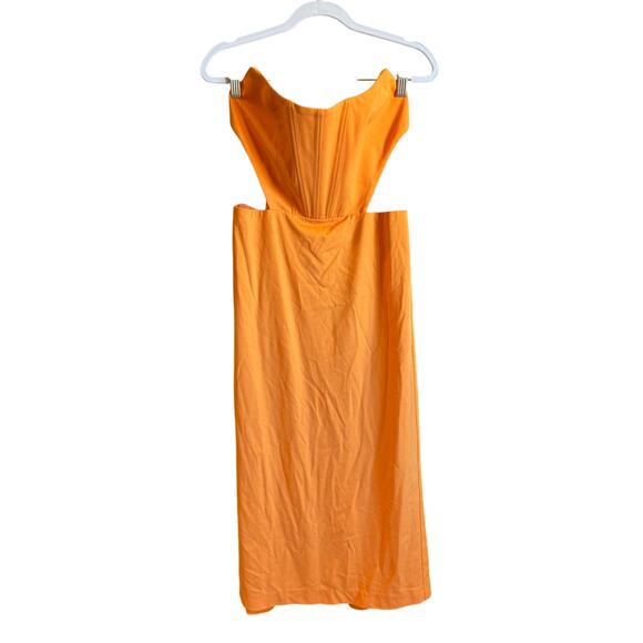 NBD Leighton Midi Dress Large NWT Satin Orange Lace-Up Cutout - Picture 6 of 9